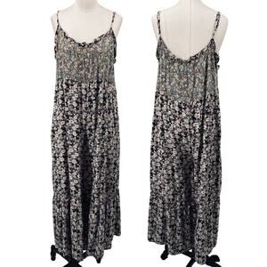 Natural Life Wide Leg Jumpsuit Ditsy Floral Pattern Mixed Prints Black Green M